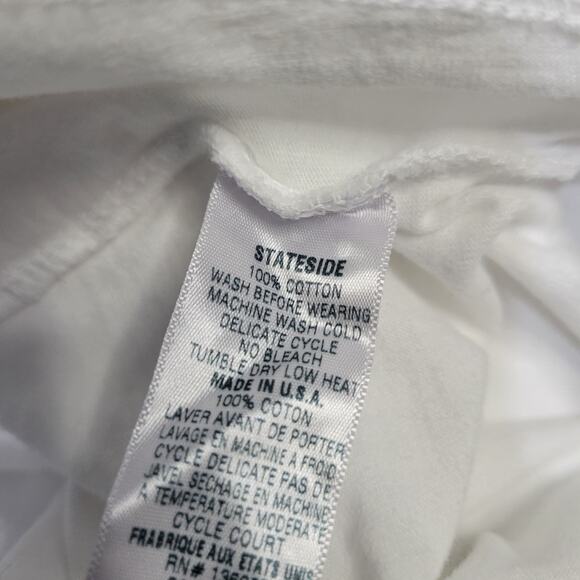 Stateside White Shirt Long Sleeve Tee Angled Pleated Drape CrewNeck Cotton Small - Picture 11 of 15